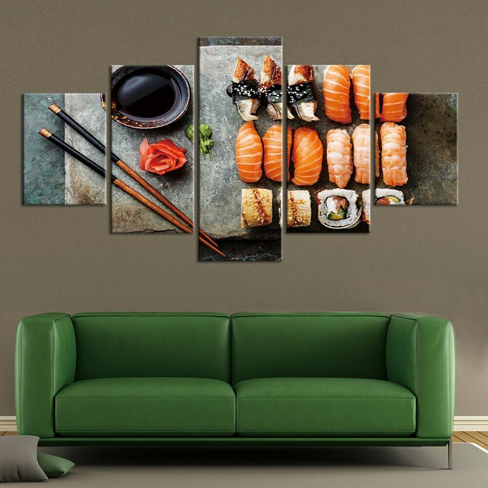 5 szt. Sushi Japońskie Jedzenie Rybne Dekoracja Obraz na Płótnie Sztuka Ścienna Plakat Druk HD Dekoracja Domu 5 Paneli Nowoczesne 5 Części Obrazy