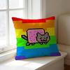 Pixel-Art Cartoon N-Nyan C-Cat  Square Double-Sided Printed Pillow Case Bedroom Bedside Pillow Sofa Cushion Cover