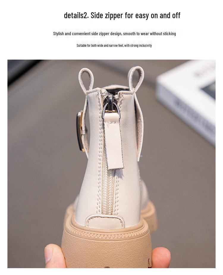 Kinder Herbst/Winter 2025 Schwarze Leder-Knöchelstiefel - Jungen & Mädchen Britischer Stil