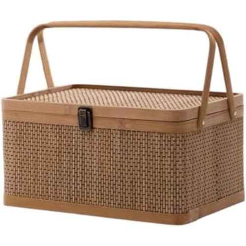 Woven Bamboo Basket with Lid, Rectangular Storage Case for Home and Outdoor Use, Picnic Basket, Fruit Basket, Natural Materials, Tea Ceremony Basket,