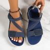 New 2025 European and American sandals women's foreign trade large size sewing line wedge heel casual Velcro sandals