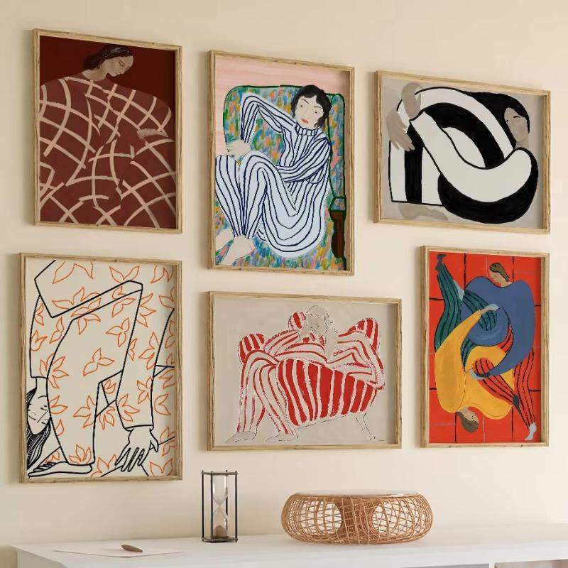 Colorful Wall Art Minimalist Abstract Figures Girl Line Landscape Wall Decoration Canvas Painting Home Living Room Bedroom Decor