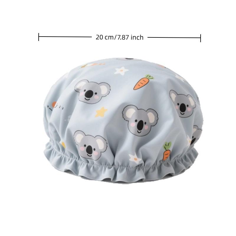1 Pcs Women Shower Cap Waterproof Wide Elastic Band Reusable Bathroom Cup Cartoon Cat Bear Dog Shower Hat Bathroom Accessories