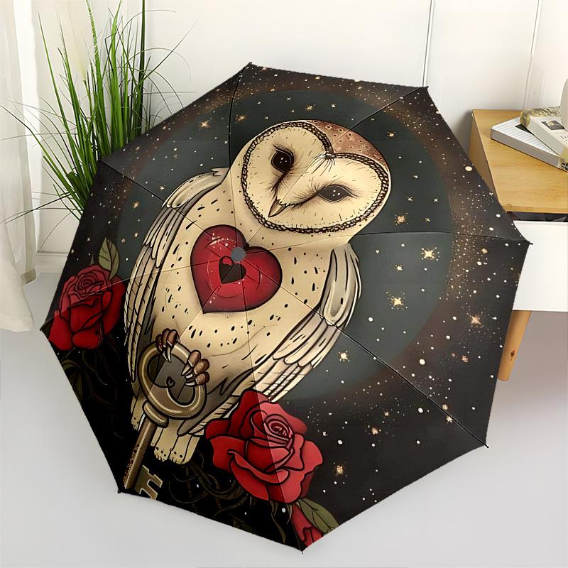 

Owl Heart Automatic Folding umbrella Compact 8 rib Design,Unique Style,Suitable for Everyday Outdoor Use,Perfect Gift for Friends and F