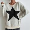 Stern Pullover Damen Herbst Frühling Einfach Strick Elastische Pullover Jumper Lässig Dick Warm Schwarz Weiß Basic Jumper