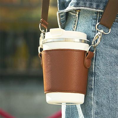 Portable Water Cup Bag 2026 PU Leather with Strap Leather Cup Holder Cup Protective Cover Milk Tea Cup/Coffee Mug