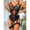 New Fun Underwear Sexy Black Lace Lace Pattern Mesh Women's Bodysuit Charm Underwear Set