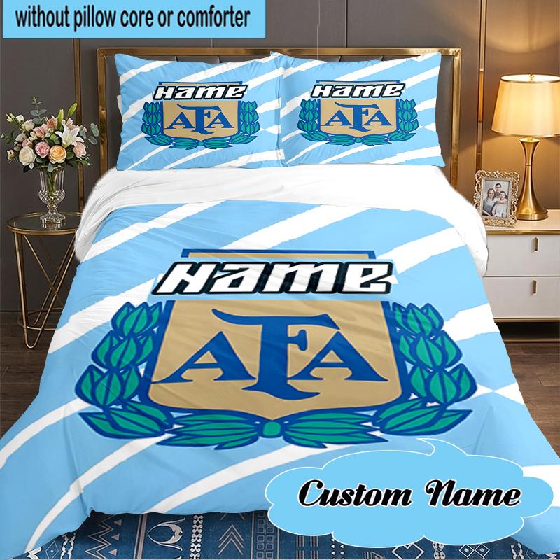 Custom Name Argentina Football Crest Bedding Set 3pcs, Bedding Set Including 1pc Duvet Cover And 2pcs Pillowcases for Bedroom, Dormitory Gift