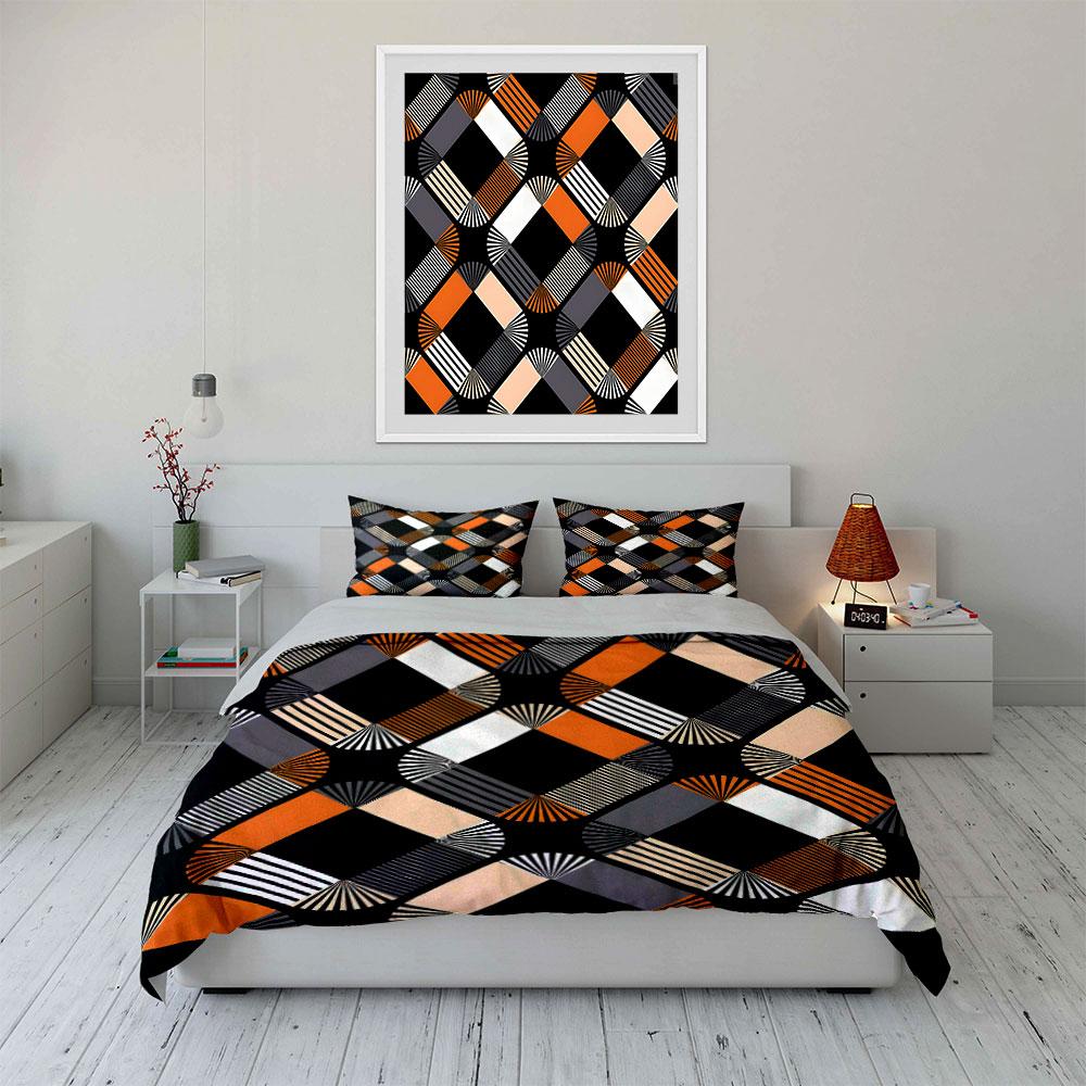Geometric Art Deco Pattern Design Duvet Cover Set With 3D Printing Design Soft Polyester Bedding Set All-Season Comfort