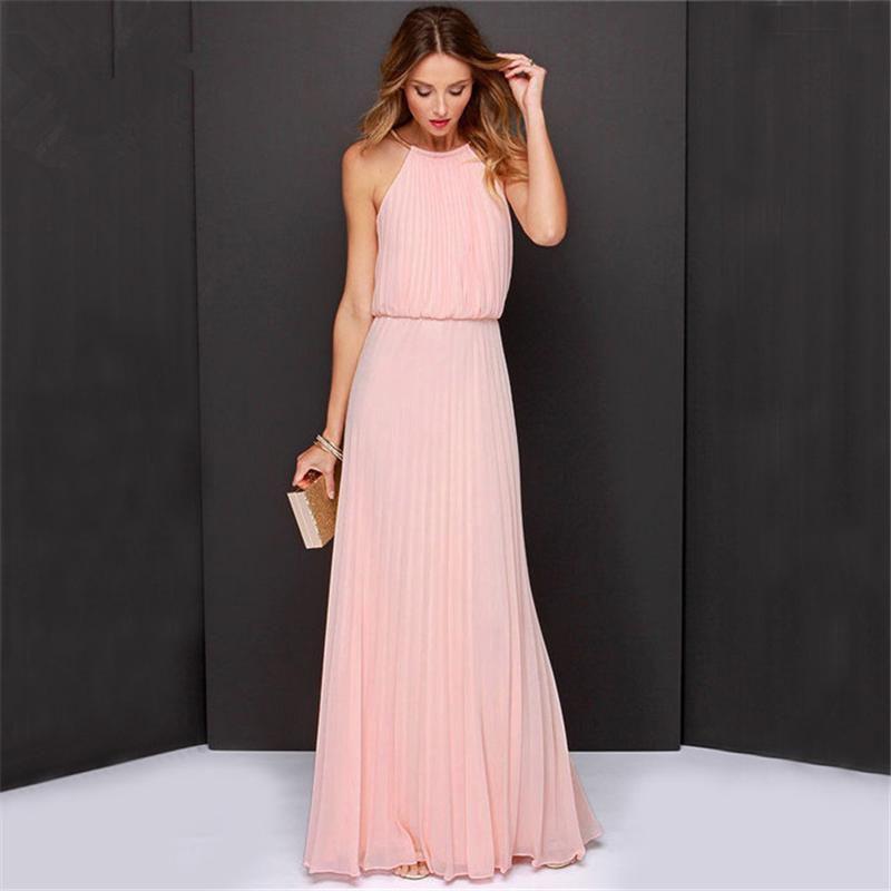 Halter Women Long Maxi Dress Evening Party Gown Wedding Bridesmaid Beach Holiday