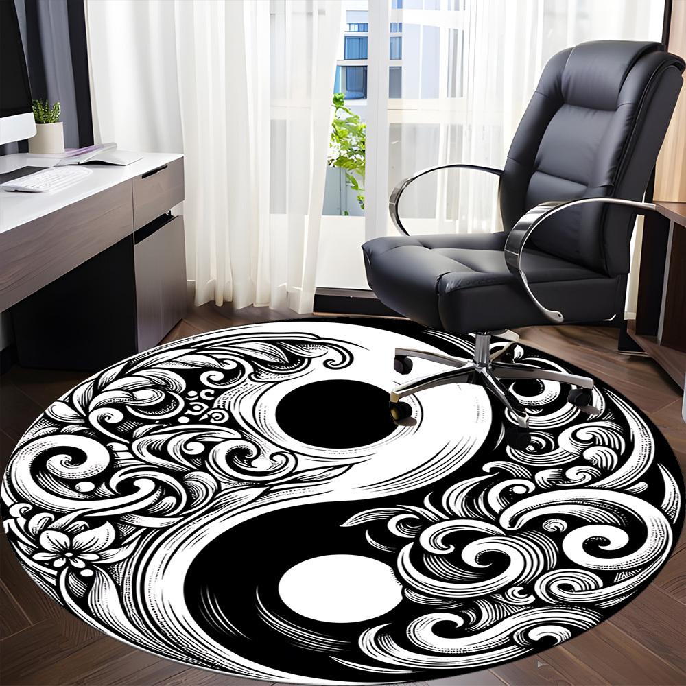 1pc Yin Yang Symbol Carpet, Round Non Slip Durable Large Size Office Carpet, Suitable for Office