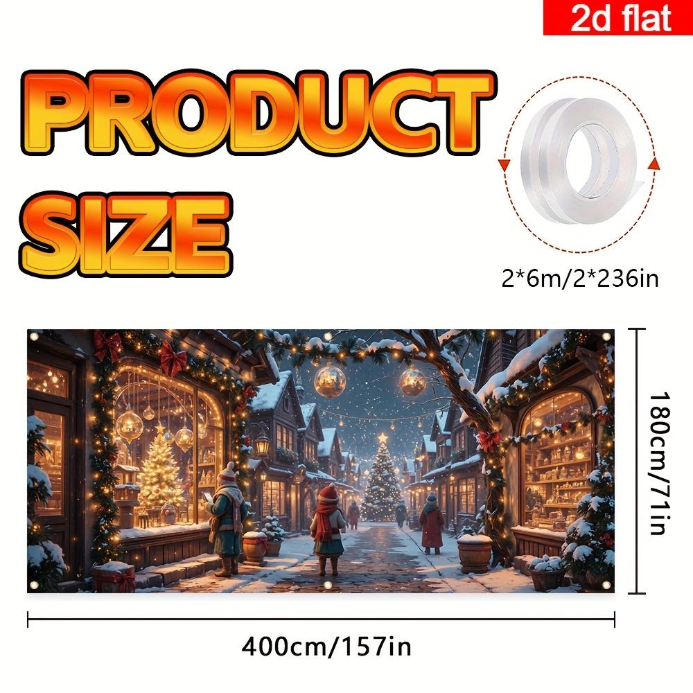 2D flach 1 Stück Weihnachts-Garagentor-Banner mit warmen Lichtern - Europäischer Wintermarkt-Schneeflocken, perfekt für Weihnachten