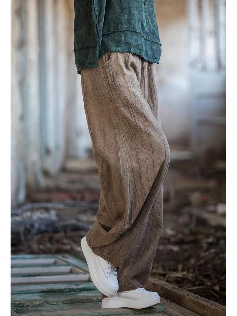 Women's 2025 Distressed Cotton Linen Lantern Pants - Casual, Versatile, Literary Style for Travel