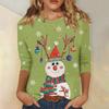 3/4 Sleeve Shirts For Women Print Christmas Tees Blouses Casual Plus Size Basic Tops Pullover