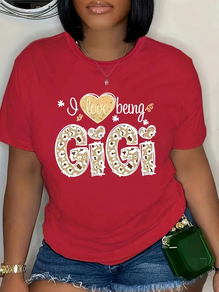 Letter Print Casual Crew Neck Short Sleeve T-Shirt for Women  Simple Design Showing Natural And Elegant Style Playful  Design