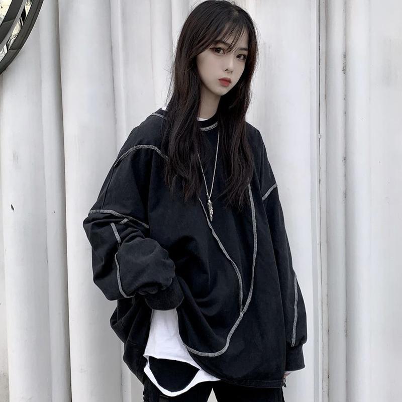 Felpe con cappuccio senza cappello Harajuku BF Style Nero Hip-hop Chic Teens Felpe Autunno Trendy All-match Daily Simple Womens Streetwear Nuovo