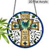 Acrylic Cross Butterfly Suncatcher Stained Glass Effect Window Hanging Ornament Religious Decor for Home