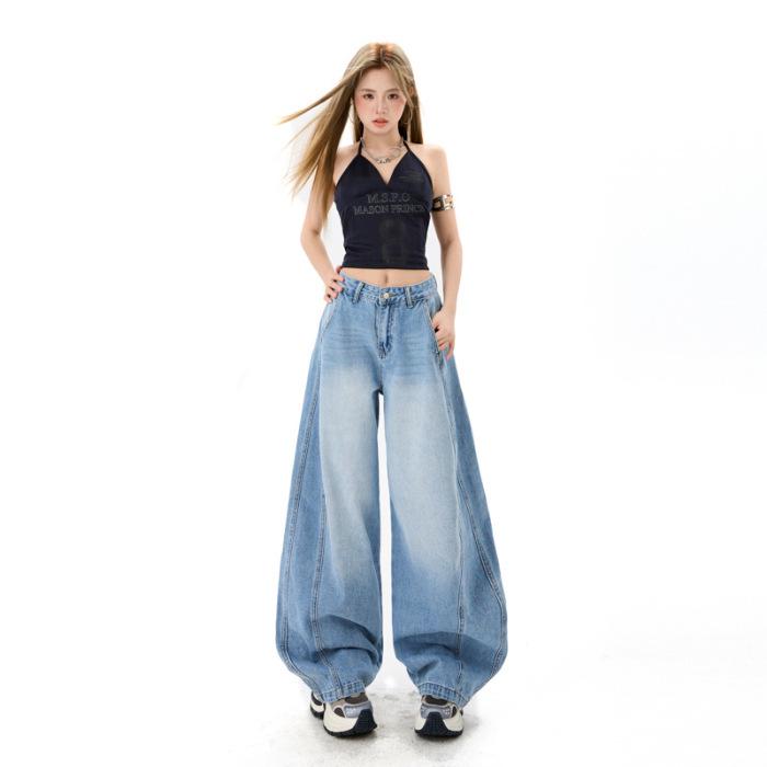 

Women s Spring High Waisted Korean Curved Leg Wide Jeans Extra Large