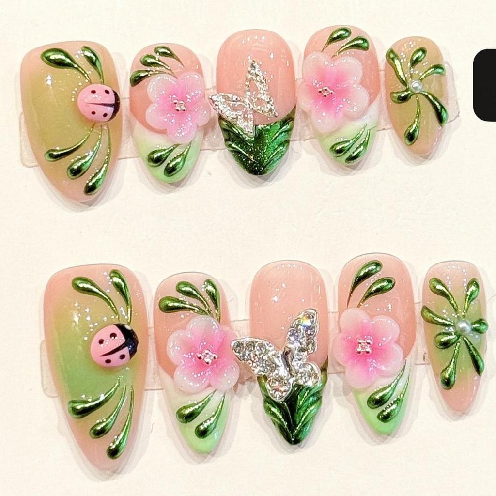 10pcs Hand Painted Gel Press Nails Beautiful Luxury Customized Design Handmade Press On Nails