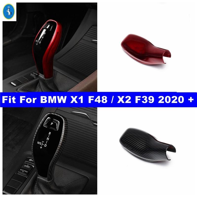 Auto Gear Head Shift Knob Handle Decor Panel Cover Trim Fit For BMW X1 F48 / X2 F39   Carbon Fiber Interior Accessories