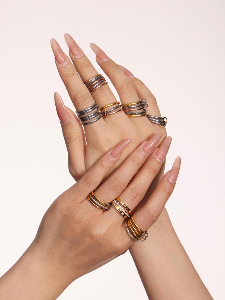 Qiong Yao 2mm Women's Color Block Stackable Interlocking Ring Set