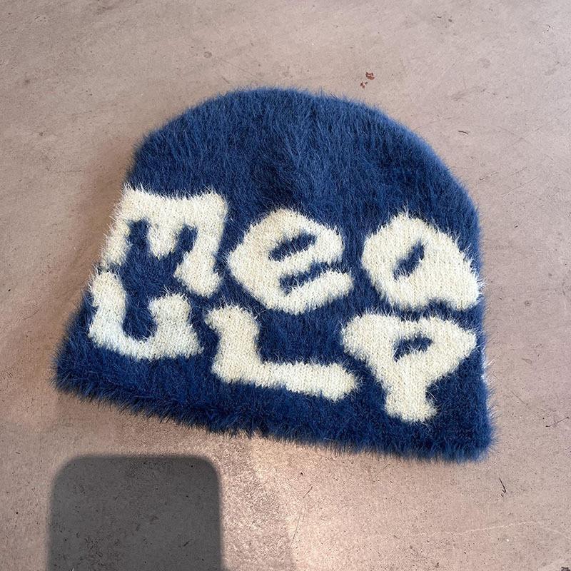 Hat Minimalist Knit Embroidered Letters Meaulp Winter Warmth Protection Earmuff