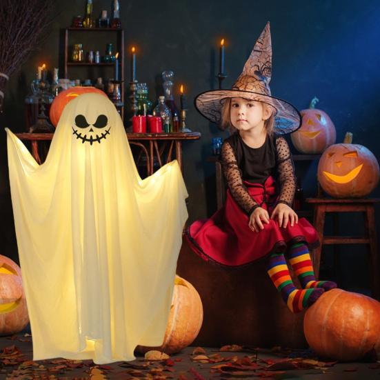 1 Set Glowing Ghost Ornament Durable Spooky Festive LED Ghost Prop for Halloween Parties Decorations