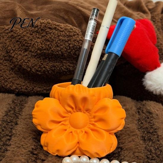 Modern Minimalist Pen Holder Satin Flower Holder, Petal Design Desk Organizer, Durable Stationery PLA Desktop Storage Container, for Home Office
