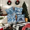 Light Blue Christmas Throw Pillow Covers, Snowman Deer Print Cushion Cases for Winter Festive Decor