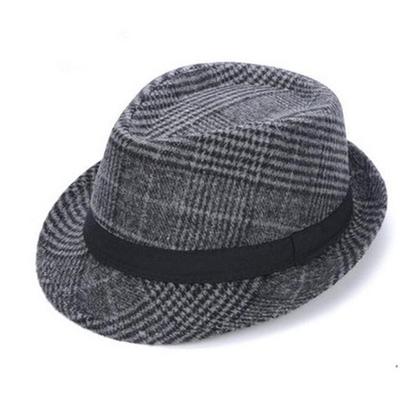 Fedora de fieltro de lana británica para hombre: Sombrero Jazz Rayado de Ala Enrollada para Exteriores