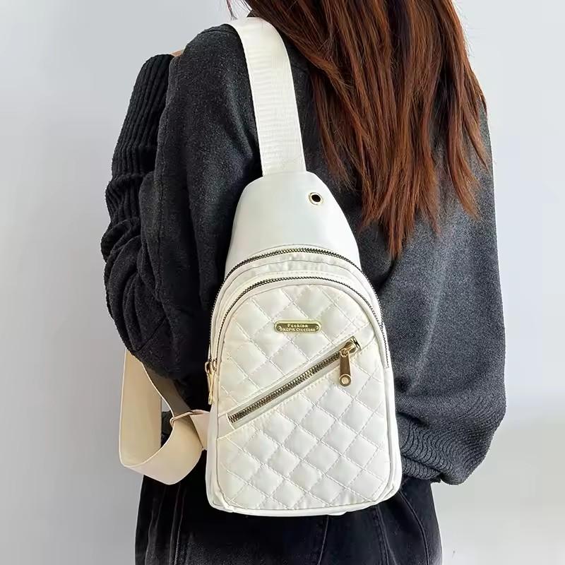 Minimalist Large-Capacity Women's Chest Bag Multi-Layer Embroidered Frt Backpack Casual Outdoor Crossbody Bag for Girls