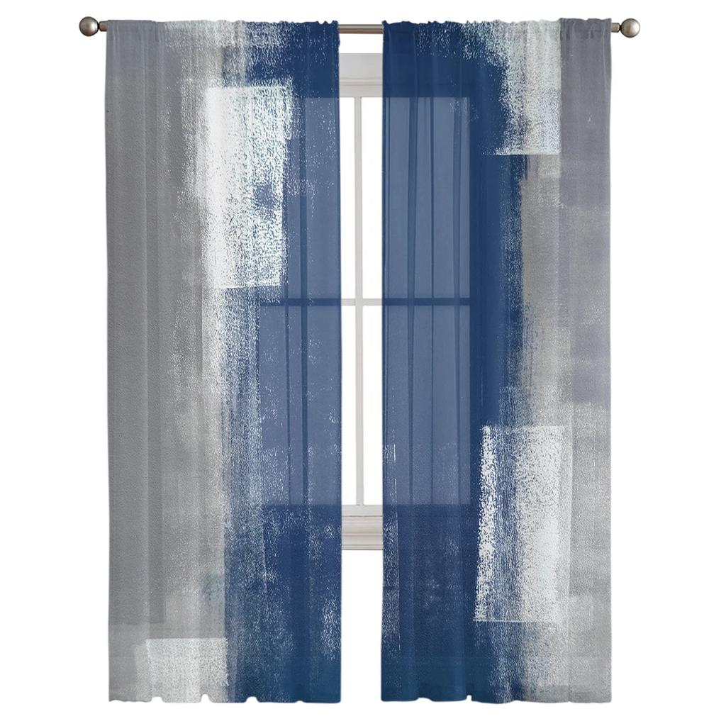 Blue Gray Abstract Art Texture Voile Sheer Curtains Living Room Window Chiffon Tulle Curtain Kitchen Bedroom Drapes Home Decor