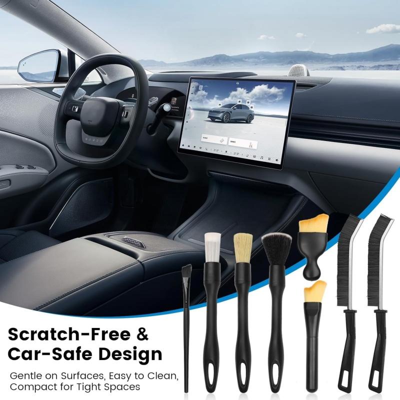 8x Car Detailing Brushes Kit Soft/Middle/Hard Bristle Brush Interior Seat Wheel