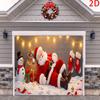 Christmas garage door decoration with sleeping Santa Claus, snowmen and flashing lights - winter Christmas background cloth