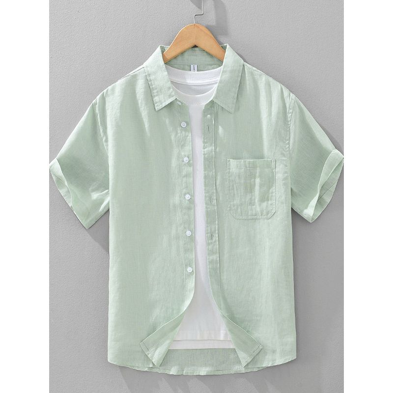 Foreign Trade Surplus Summer New All-Linen Short-Sleeve Shirt for Men, Loose Casual Half-Sleeve Shirt, Trendy Simple Top