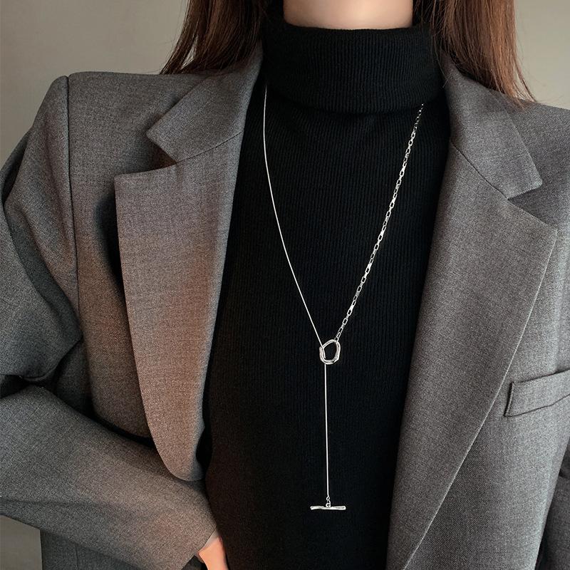 Titanium steel splicing ot buckle sweater necklace women's autumn and winter light luxury accessories long sweater chain
