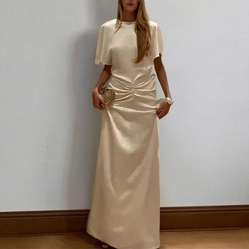 1116 Summer New Women's Clothing, European and American Women's Clothing, Holiday Style Casual Loose Short-sleeved Solid Color Dress