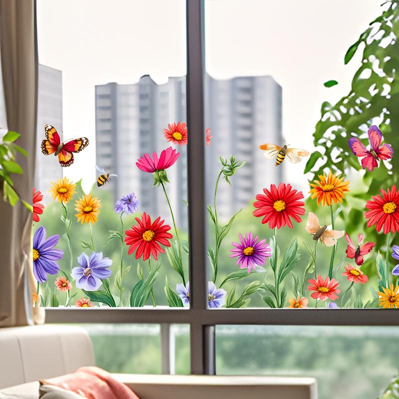 Vivid Flower Glass Sticker Self-Adhesive for Kitchen Fridge Bedroom Window Door Home Decoration Removable Wall Decal