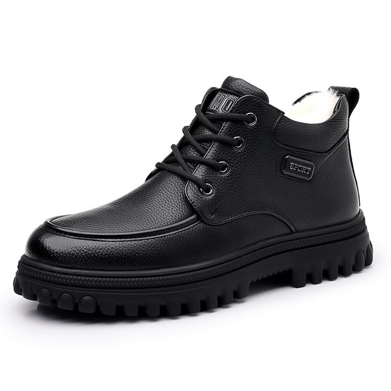 2025 Winter Shoes Mens Snow Boots Warm Plush Cold Winter Fashion Brand Male Footwear Non-slip Flat Ankle Boots Black