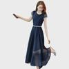 Women's 2025 Summer Chiffon Long Dress - Waist-Slimming French Style, Short-Sleeved