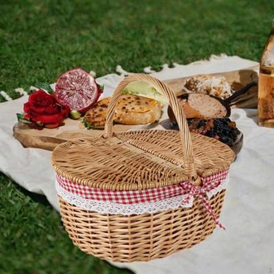 Piknikový koš s pohodlnou rukojetí, odnímatelnou podšívkou a funkčním víkem pro pikniky, fotografování,