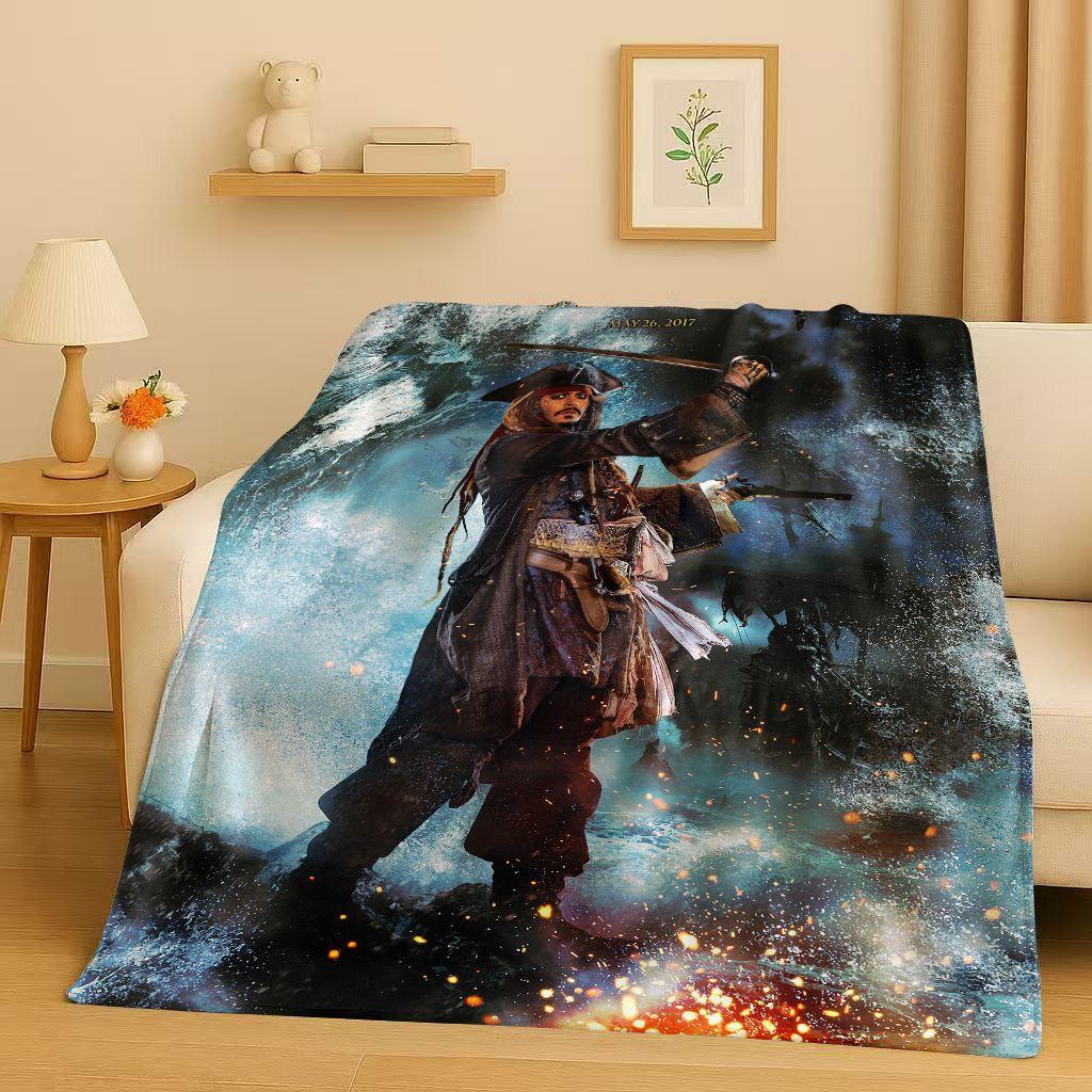 HD Sanrio Pirates of The Caribbean Jack Sparrow Johnny Depp Christmas Flannel Blanket,Soft Plush Throw for Home Bedroom Bed Sofa
