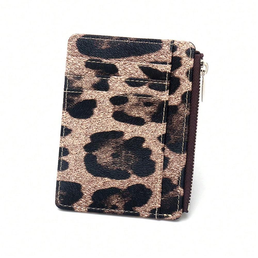 Porte-cartes de visite imprimé léopard RFID Grande capacité Avec fermeture éclair Petit sac à cartes Porte-cartes de crédit Cartes bancaires