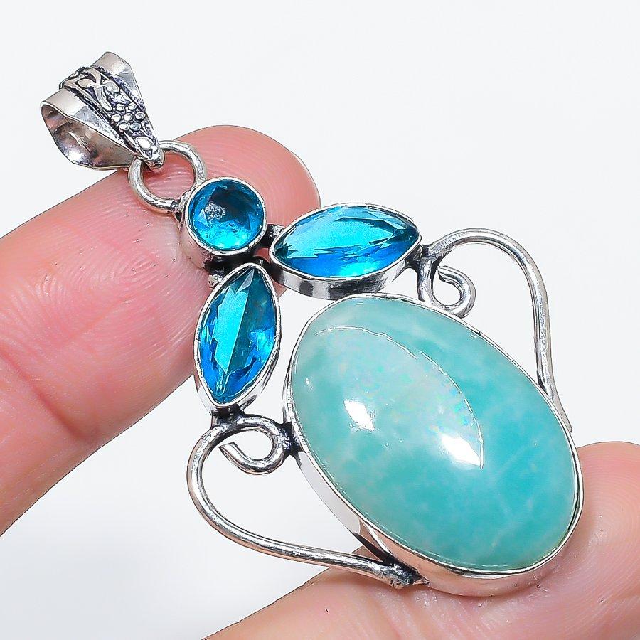 

Натуральный амазонит, драгоценный камень топаз, ювелирное изделие из стерлингового серебра 925 пробы, подвеска 2,21 m0e92