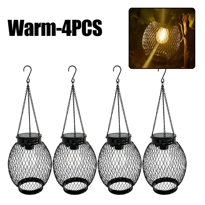 Solar Lantern Lights Outdoor Hanging Waterproof Tabletop LED Lamp with Metal Hollowed-Out Design for Yard Porch Patio Pathway