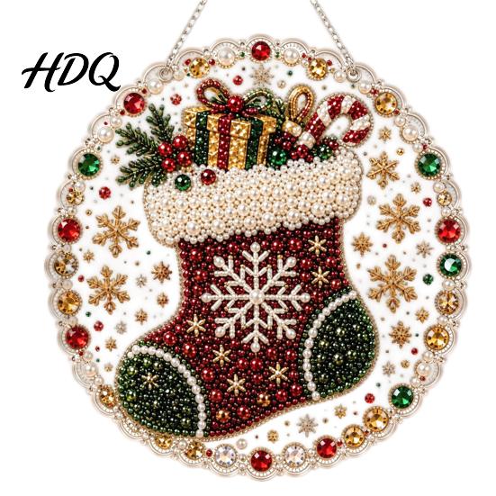 Celebration Party Supplies Christmas Acrylic Tree Hanging Ornament Faux Pearl Art DIY Painting Holiday Suncatcher 20cm Glowing Window Decor for Home