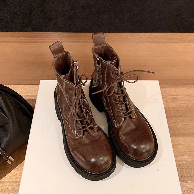 

Версия из коровьей кожи эссенция для ног Spice girl сильная усадка коровья кожа шнуровка боковая молния толстый каблук короткие ботинки локомотив уличные ботинки мартин женские 40