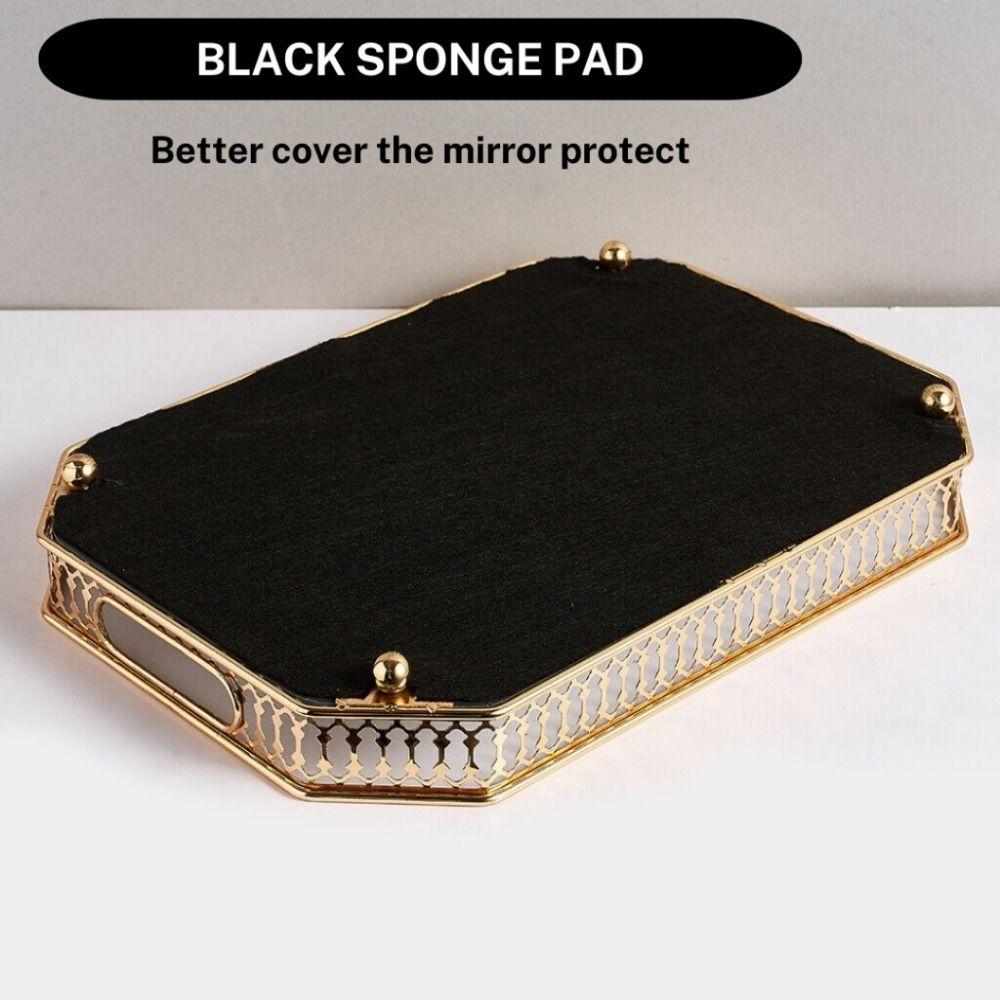 Gold Metal Jewelry Tray Round Makeup Snack Tray European Mirror Storage Tray Bedroom Living Room