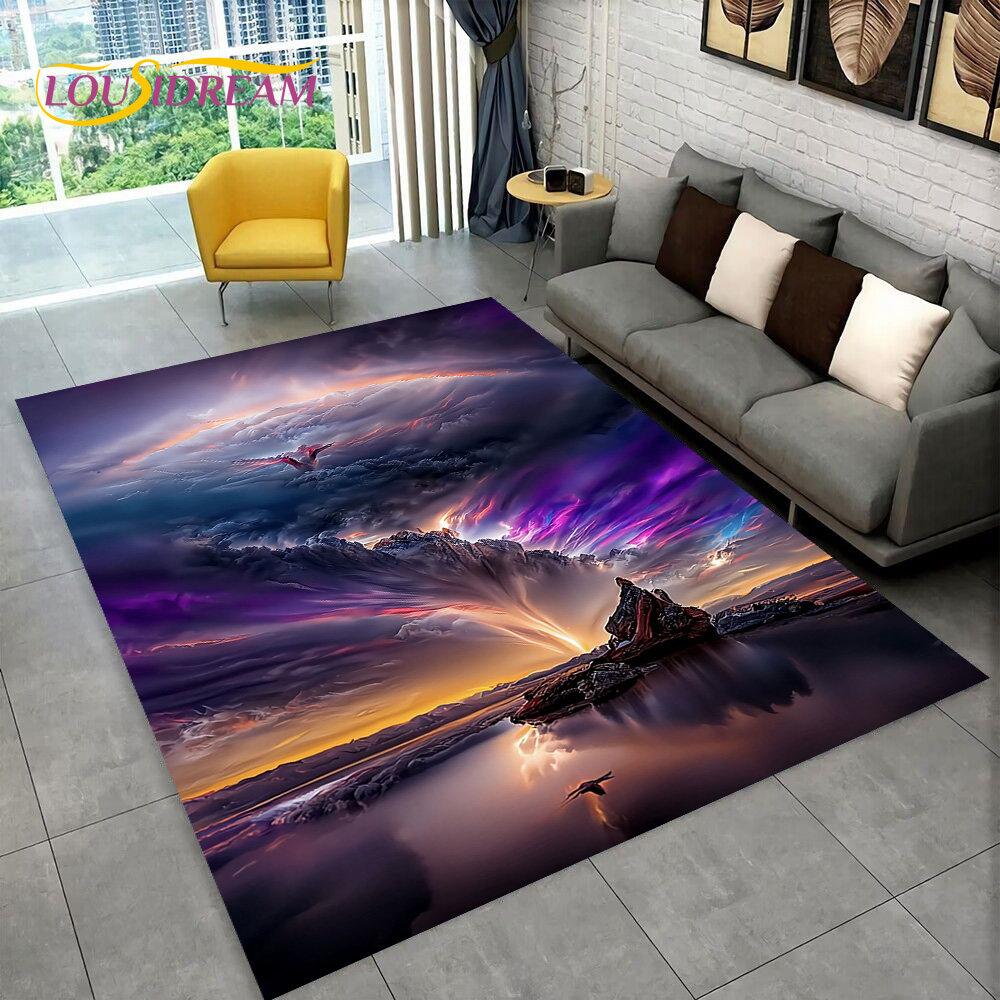 3D Natural ,Tornado, Cloud Twister Area Rug Large,Carpet Rug for Living Room Bedroom Sofa Doormat Decoration, Non-slip Floor Mat