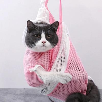 Sac de lavage de bain en maille épaisse pour chat, réglable, anti-rayures, douche pour animaux de compagnie, sac de nettoyage et de toilettage